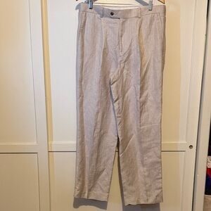 Cubavera Men's Light Beige Linen-Blend Pleated Chinos